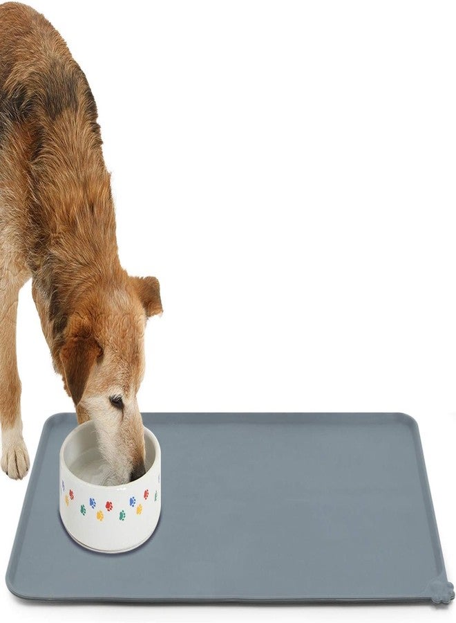 SILENCIO Silicone Waterproof Dog Cat Pet Feeding Mats, 19 * 12 Inch Anti-Slip Pet Bowl Mats, FDA Grade Pet Feeding Mat (Grey) - Image 1